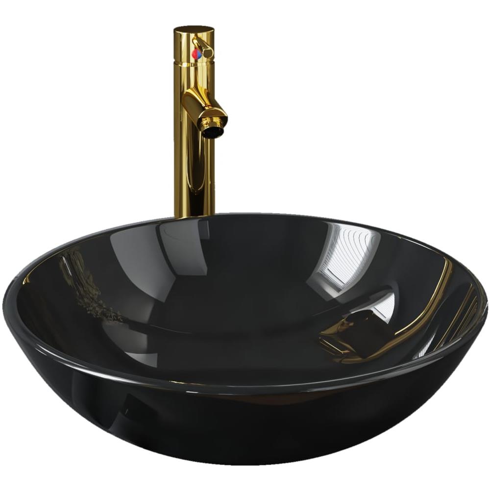 Lavandino Bagno con Rubinetto e Piletta in Vetro Temperato Nero - Foto 2