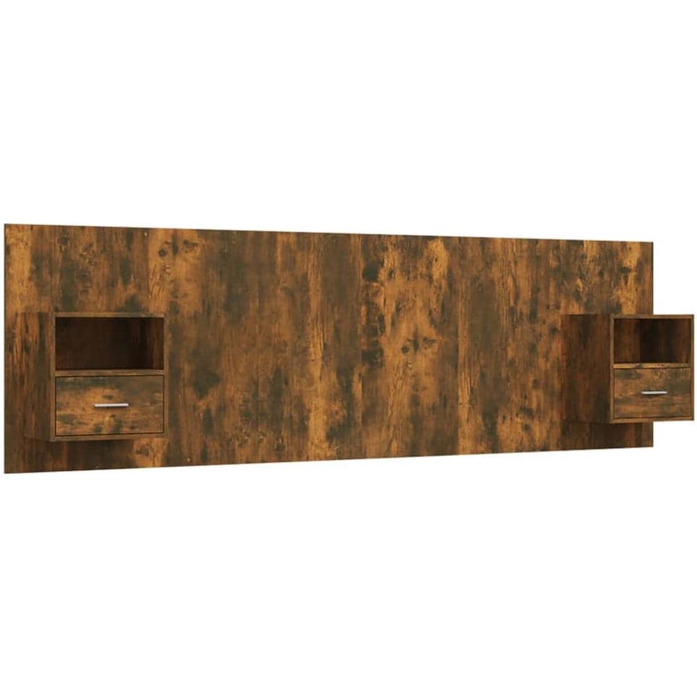 Testiera Letto Con Comodini Rovere Fumo In Legno Multistrato - Foto 2