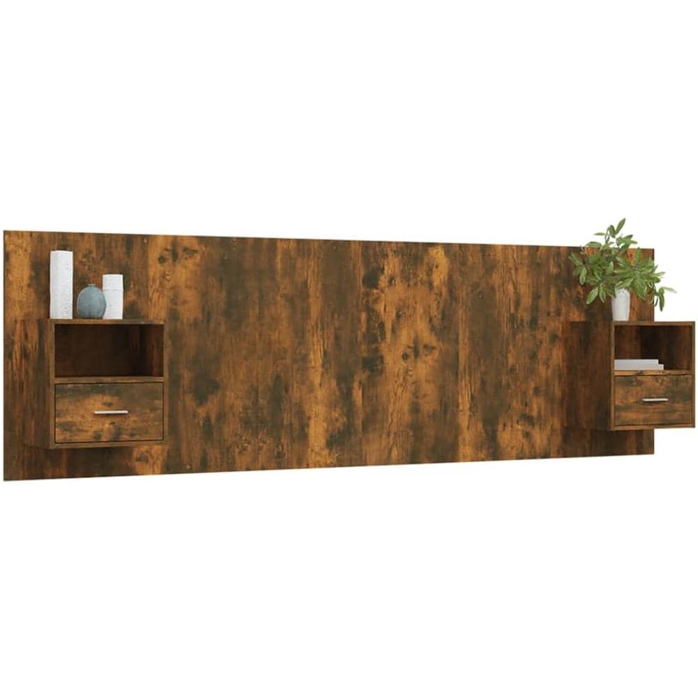 Testiera Letto Con Comodini Rovere Fumo In Legno Multistrato - Foto 3