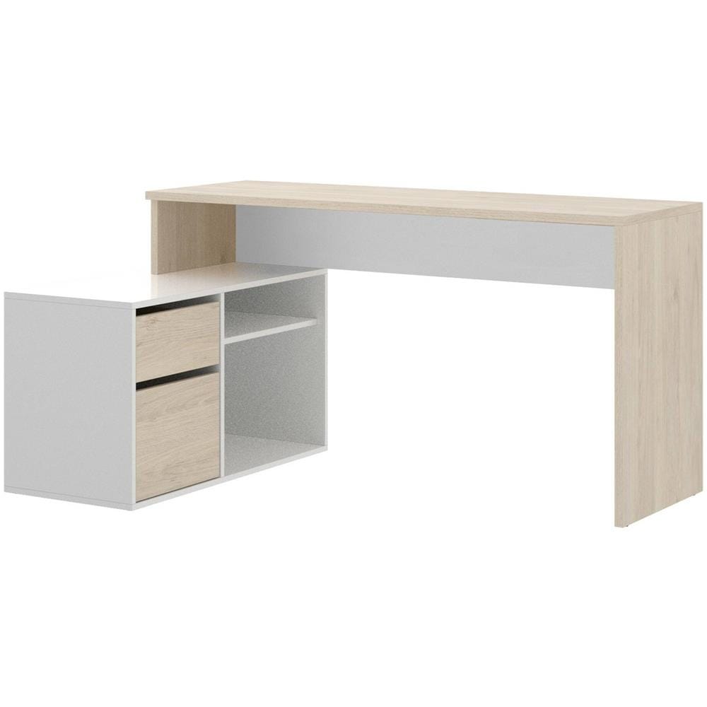 Scrivania Gardena, Scrittoio Multiposizione Da Ufficio O Cameretta, Tavolo Da Studio Angolare Multiuso, 139x92h75 Cm, Bianco E Rovere - Foto 2