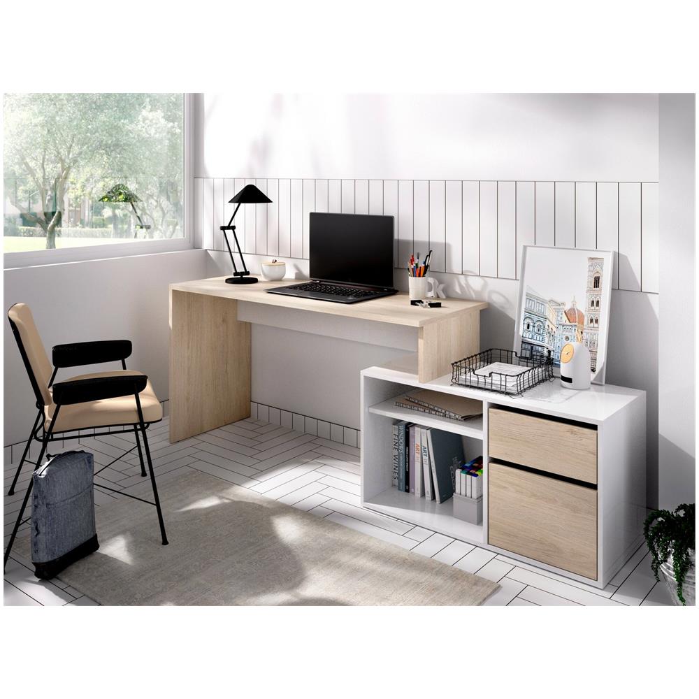 Scrivania Gardena, Scrittoio Multiposizione Da Ufficio O Cameretta, Tavolo Da Studio Angolare Multiuso, 139x92h75 Cm, Bianco E Rovere - Foto 4