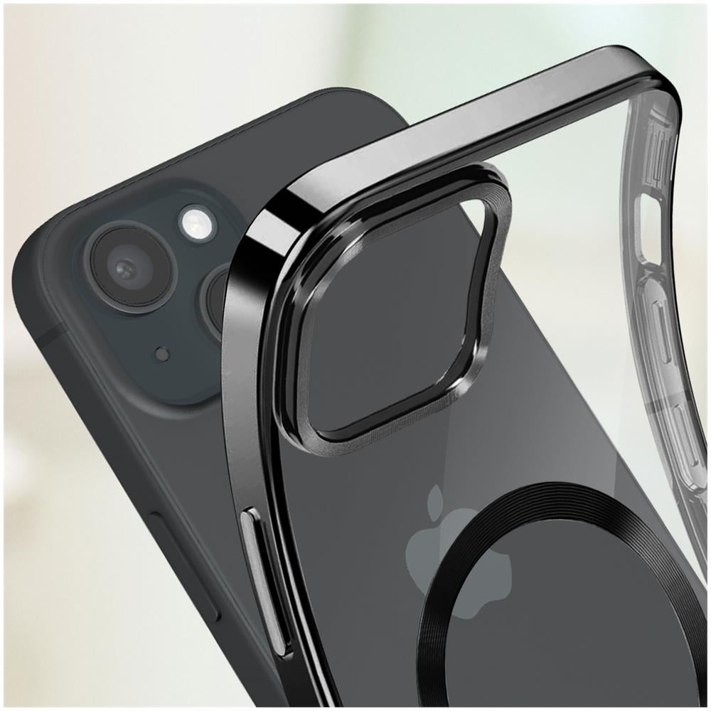 Cover Magsafe Per Iphone 15 Silicone Bordo Cromato Nero - Foto 5