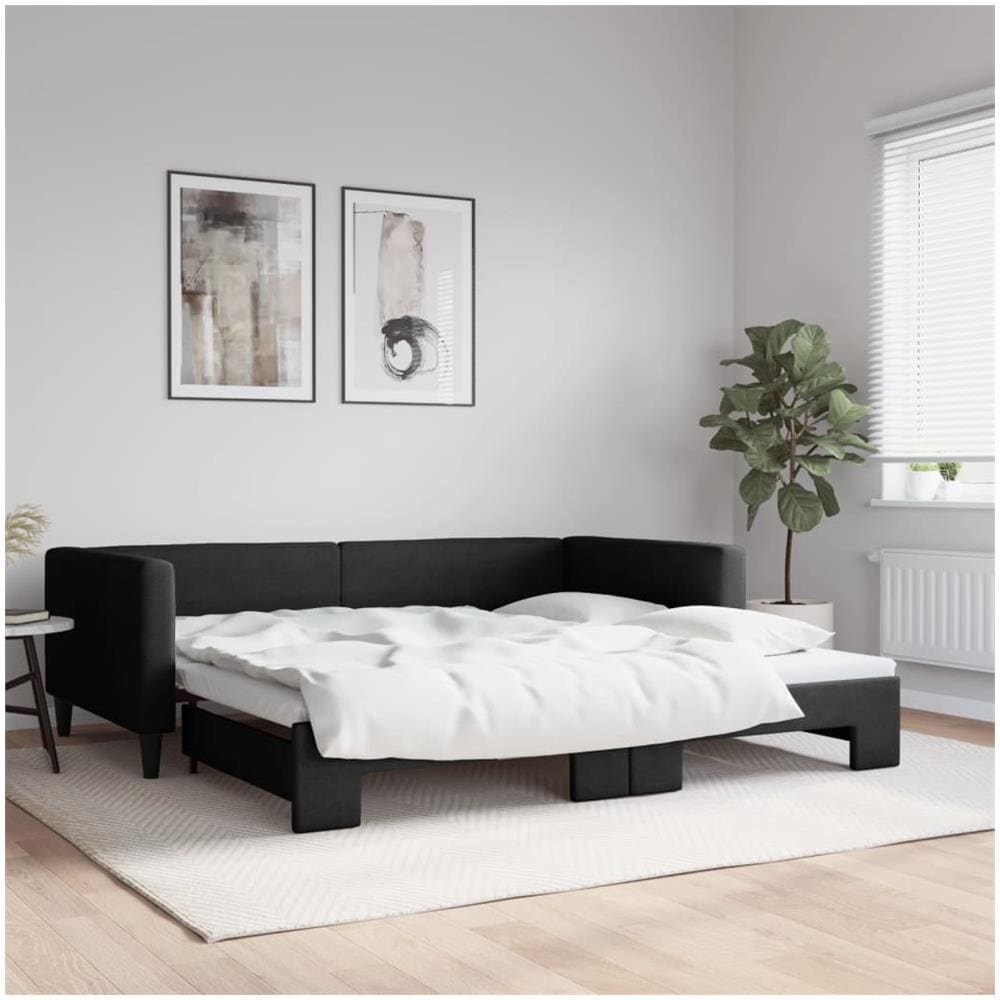 Divano Letto Con Letto Estraibile Nero 100x200 Cm In Tessuto - Foto 1