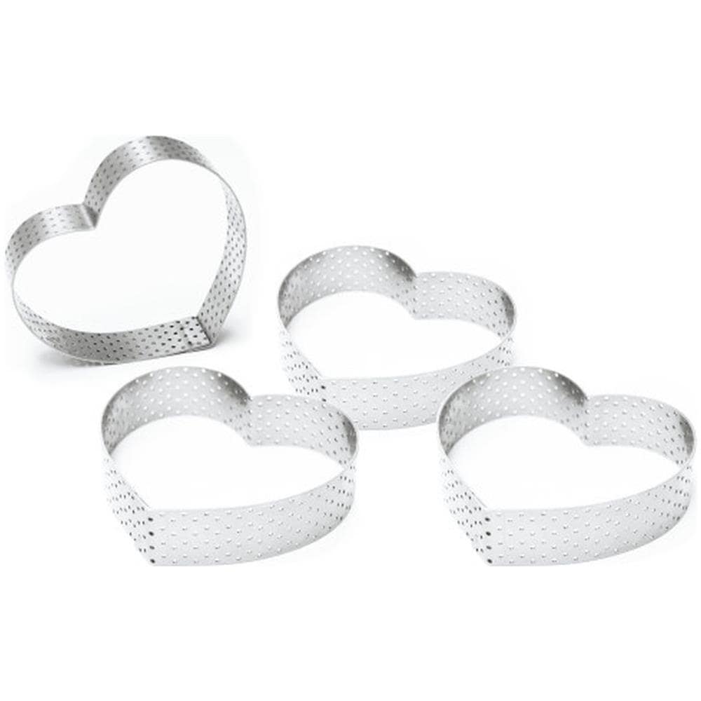 4 Anelli Per Crostate A Forma Di Cuore Perforati Individuali - 7,5 X 8 Cm - Foto 1
