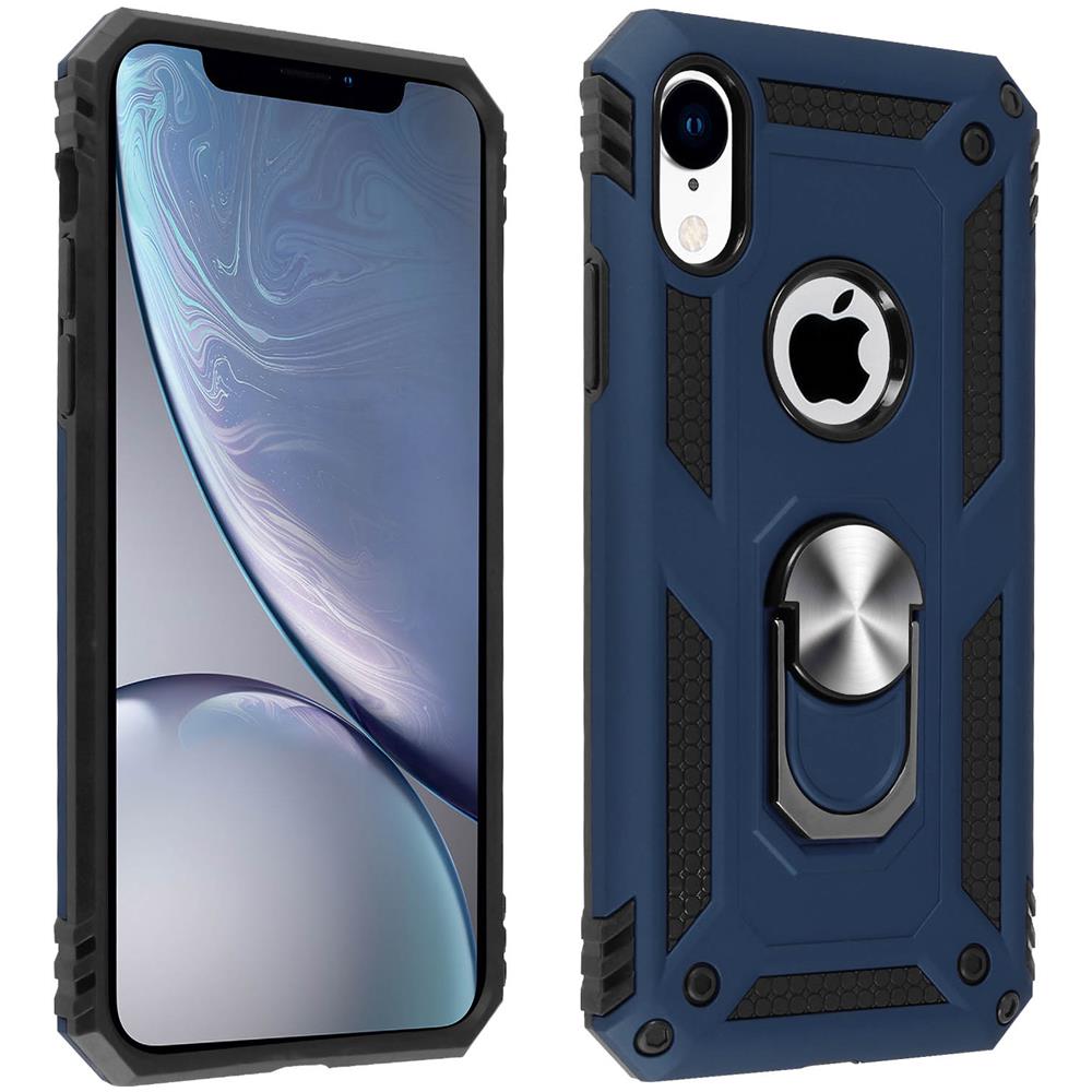 Cover Iphone Xr Bi-materia Rigida Morbida Anello Magnetico Stand Blu - Foto 1