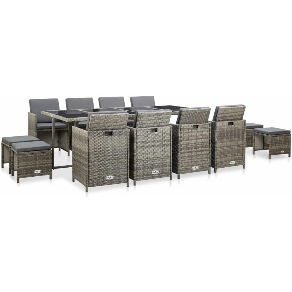 Set Da Pranzo Da Giardino 13pz Con Cuscini In Polyrattan Grigio - Foto 1