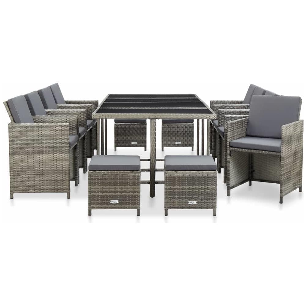 Set Da Pranzo Da Giardino 13pz Con Cuscini In Polyrattan Grigio - Foto 2