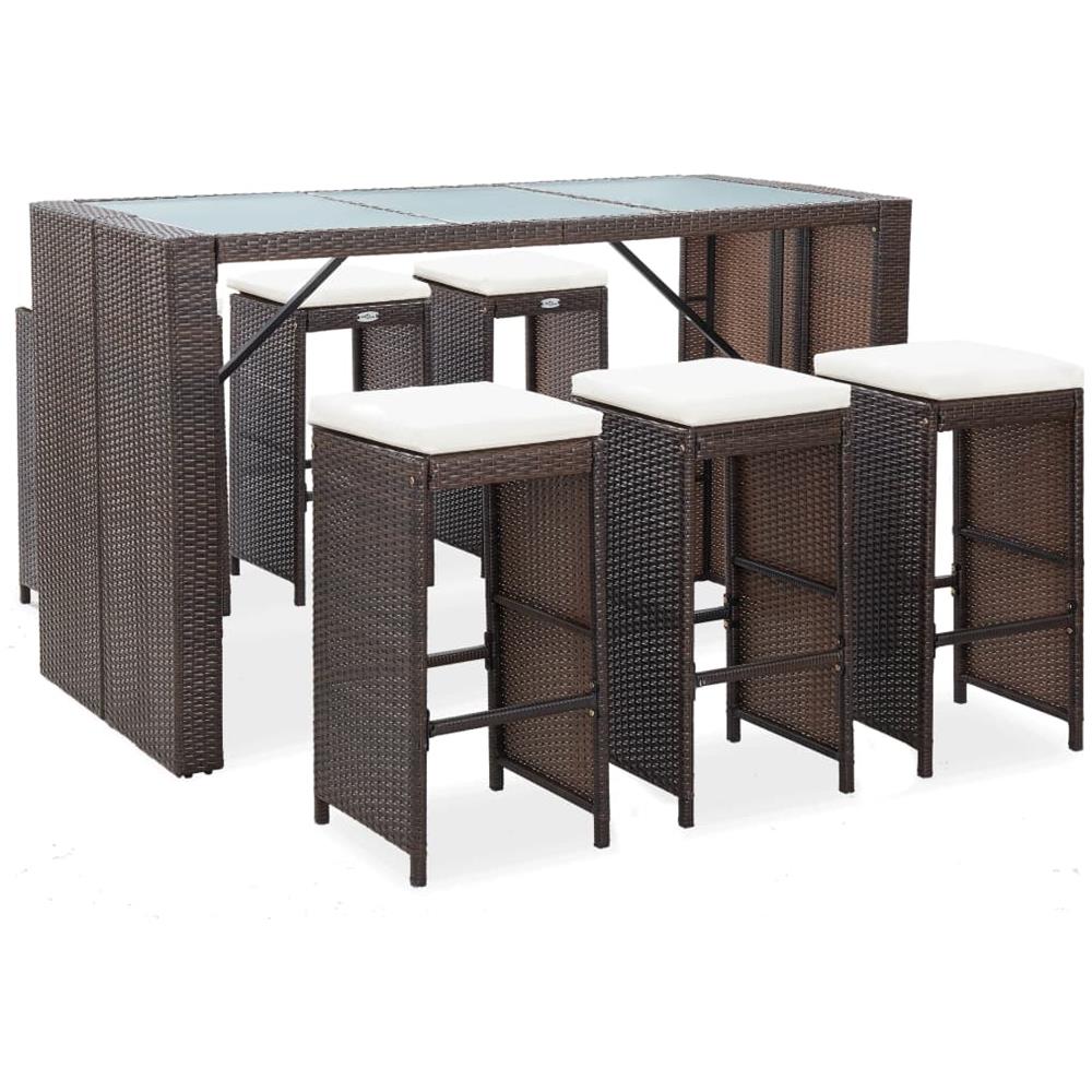 Set Da Bar Da Giardino 7 Pz Con Cuscini In Polyrattan Marrone - Foto 1
