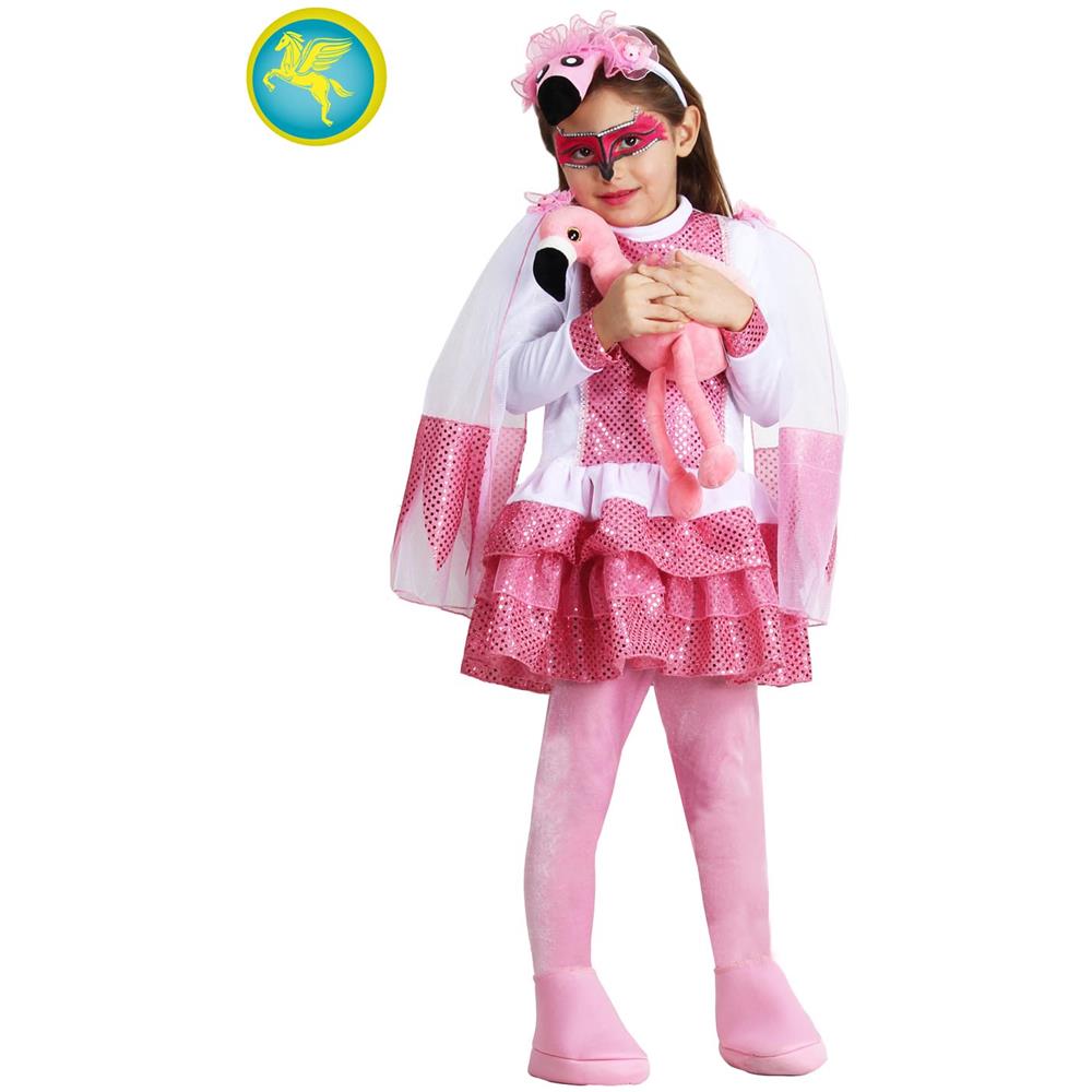 Costume Fenicottero Rosa Di Pegasus Vestito Carnevale Made In Italy 8/9 Anni - Foto 1