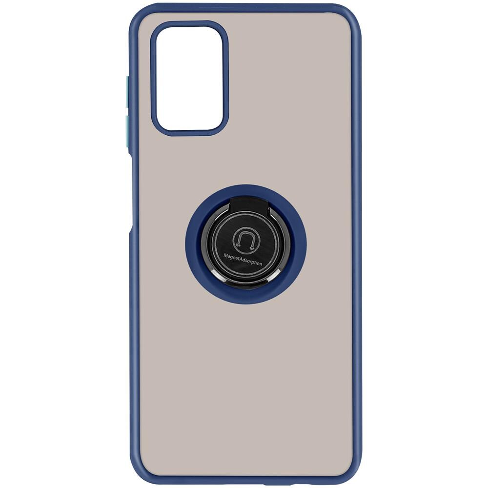 Cover Samsung Galaxy A02s Bimateriale Anello Metallicoe Supporto Blu - Foto 1