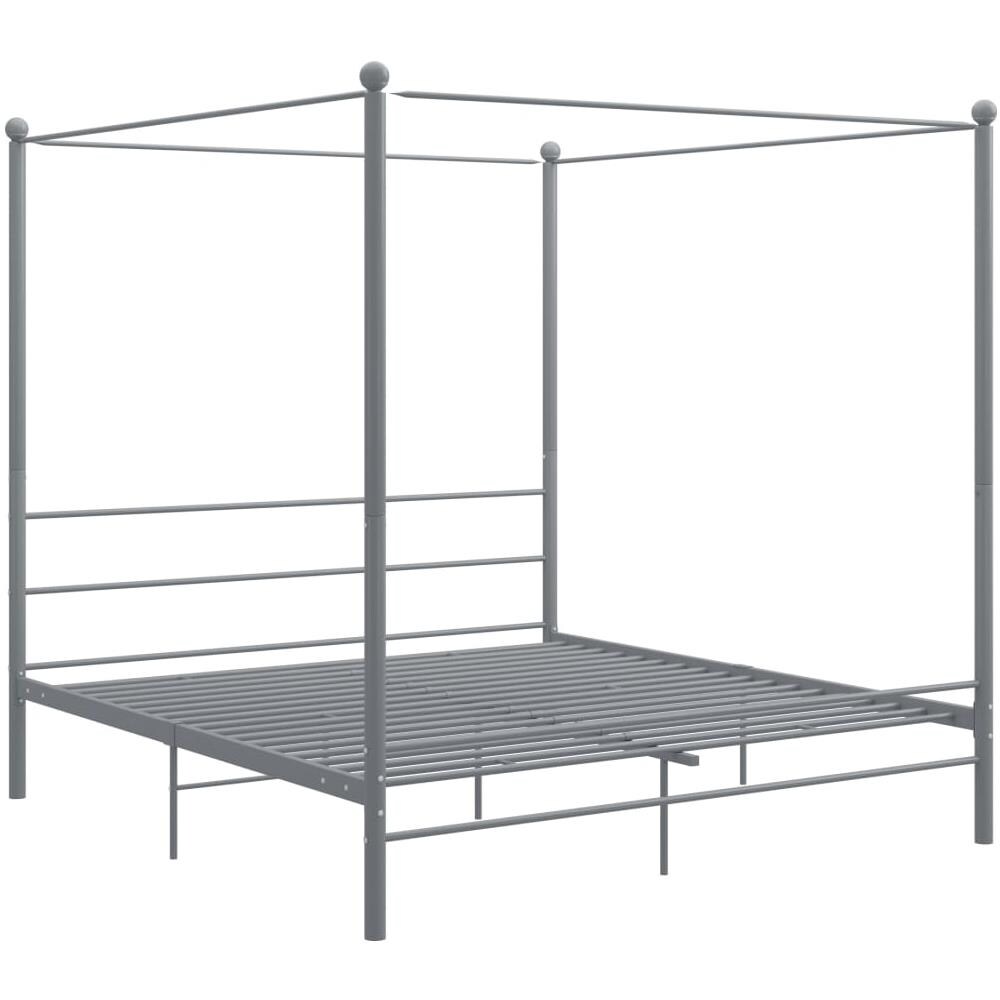 Letto A Baldacchino Grigio In Metallo 180x200 Cm - Foto 2