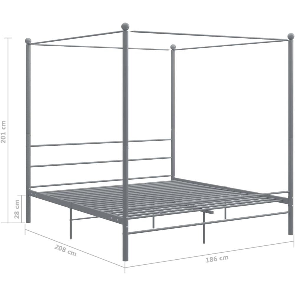 Letto A Baldacchino Grigio In Metallo 180x200 Cm - Foto 6