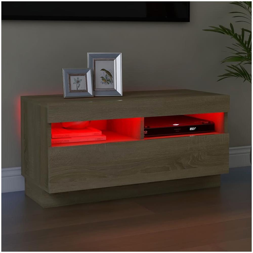 Mobile Porta TV con Luci LED Rovere Sonoma 80x35x40 cm - Foto 3