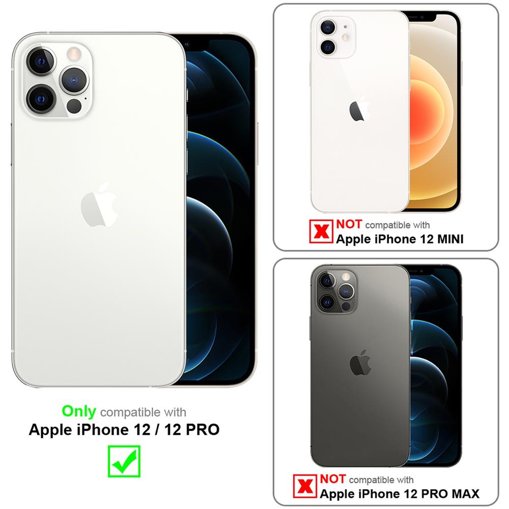 Custodia Compatibile Con Apple Iphone 12 (6,1"" Zoll) In Nero Carbone - Coperchio Protettiva Con Chiusura Magnetica, Funzione Stand E Tasca Per Le Carte - Foto 2