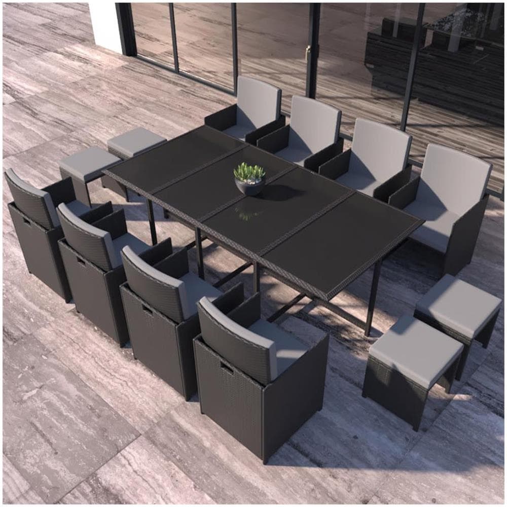 Salotto Da Giardino 12 Posti In Resina Intrecciata Nera E Grigia Florida - Foto 6