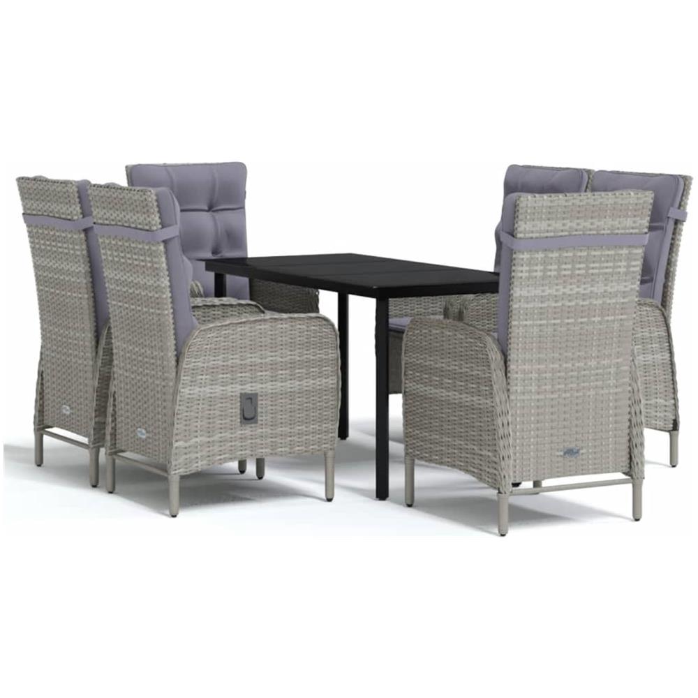 Set Da Pranzo Per Giardino 7 Pz Con Cuscini Grigio E Nero - Foto 2