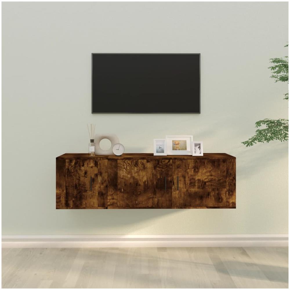 Set Mobili Porta Tv 2 Pz Rovere Fumo In Legno Multistrato - Foto 1