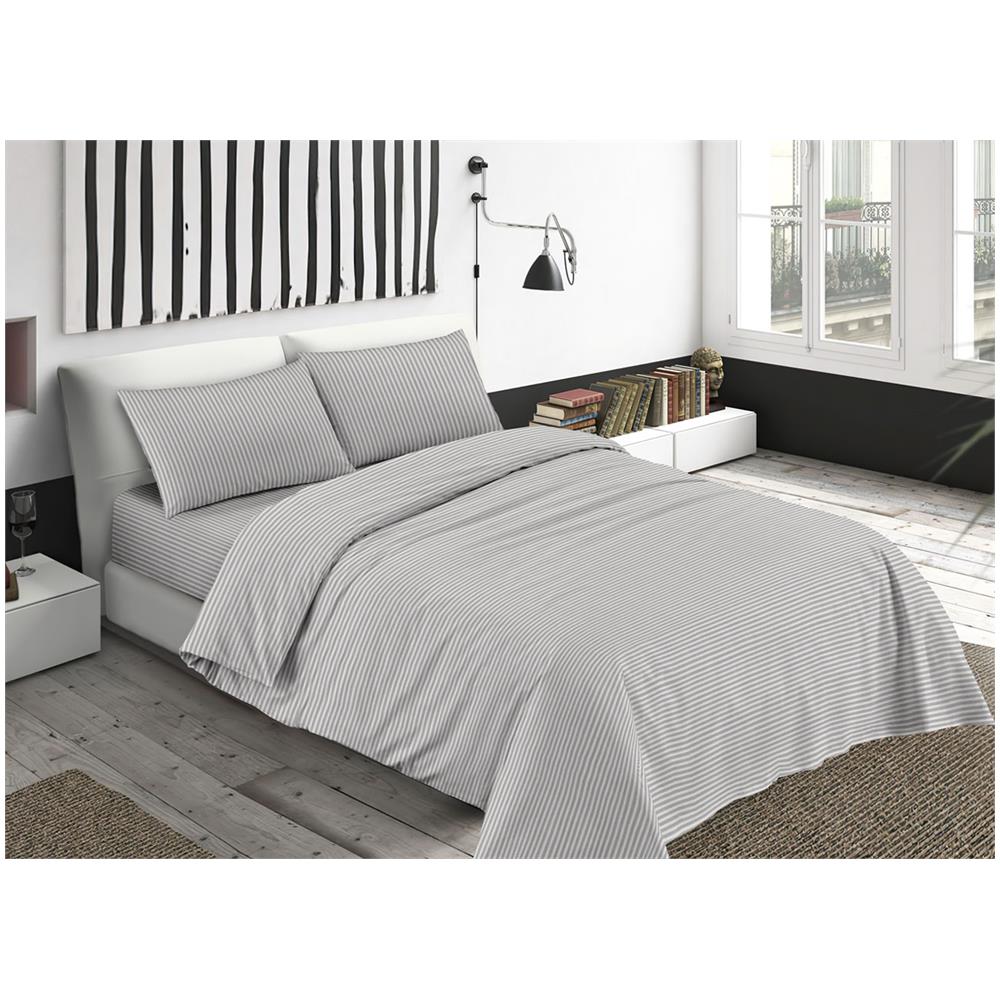 Completo Lenzuola Letto Camera In 100% Cotone Made Italy Vari Disegni Rp Piazza 1-2 Bastoncino Grigio - Foto 1