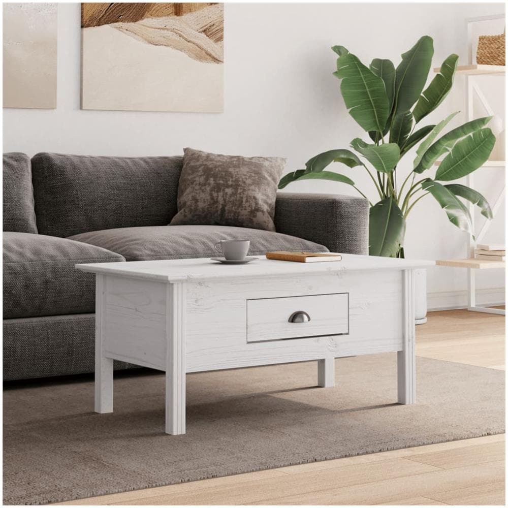 Tavolino Da Salotto Bodo 100x55x45cm Legno Massello Pino Bianco - Foto 1
