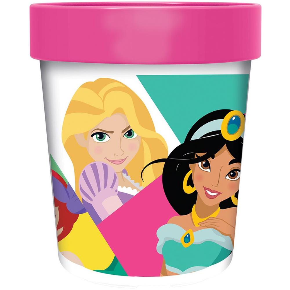 Disney Bicchiere Rosa Per Bambine In Plastica Principesse Jasmine Rapunzel Belle Biancanev Ariel Cenerentola Bella Addormentata 260 Ml Con Base Antiscivolo - Foto 1