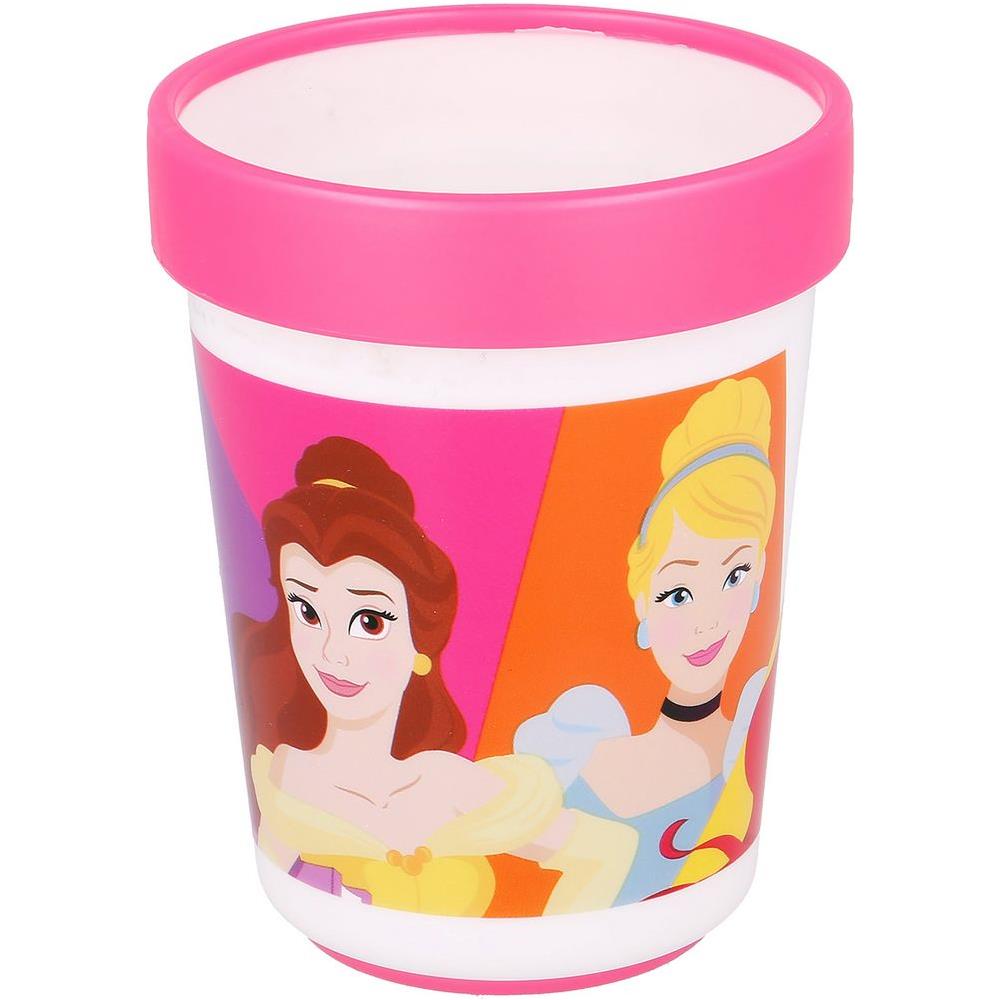 Disney Bicchiere Rosa Per Bambine In Plastica Principesse Jasmine Rapunzel Belle Biancanev Ariel Cenerentola Bella Addormentata 260 Ml Con Base Antiscivolo - Foto 2