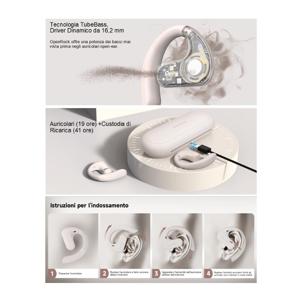 OpenRock S Beige Cuffie Sport Wireless A Conduzione Aperta - Foto 2