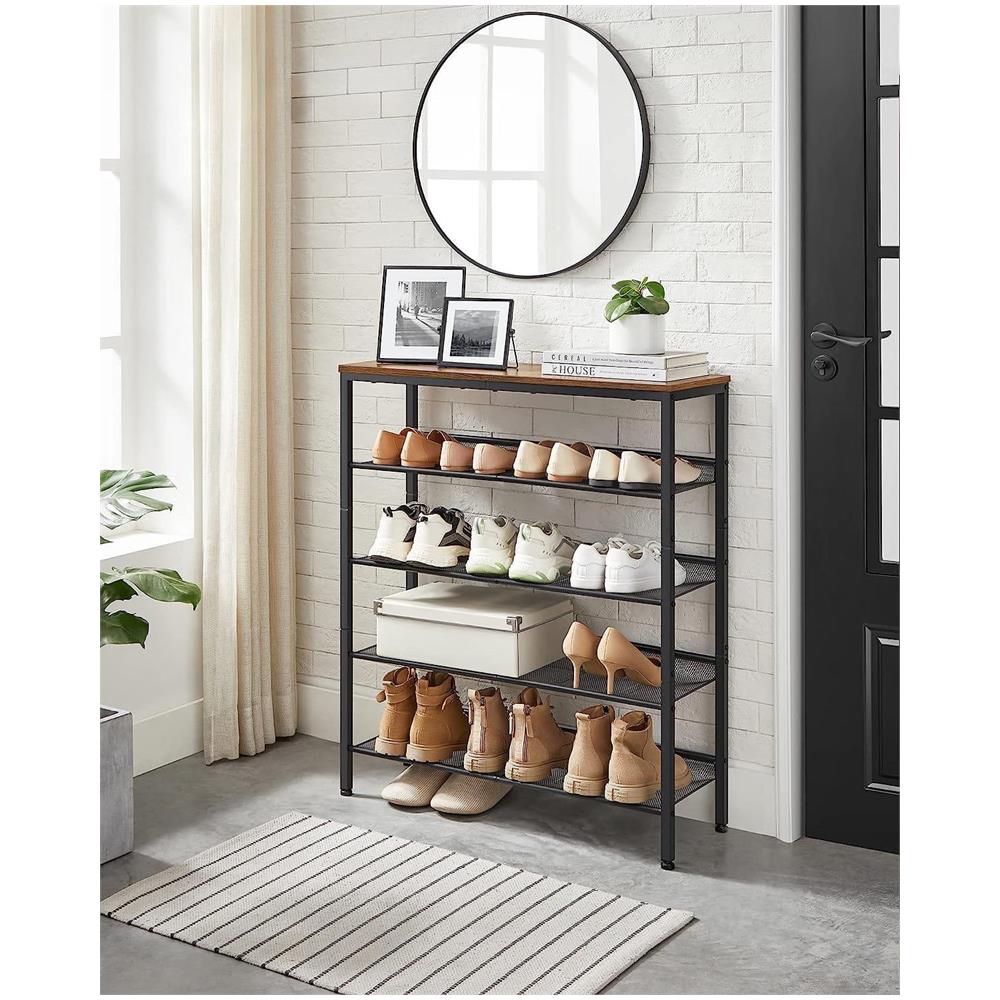 Scarpiera rustica marrone con 4 ripiani, stile industriale LBS038B01 - Foto 2