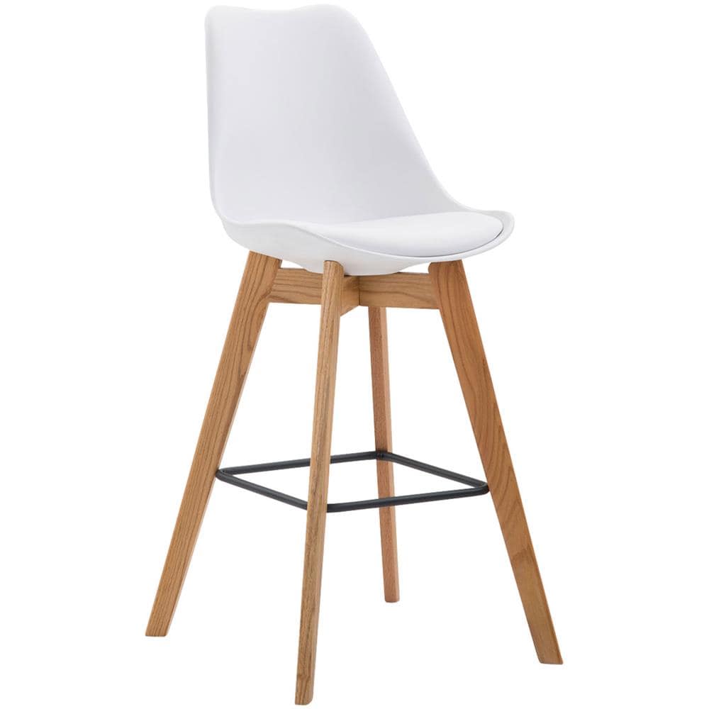 Sgabello Alto Metz in Polipropilene Imbottito - Sgabello Bancone 4 Gambe I Sgabello Cucina con Poggiapiedi Design Tulip I Sedia Scandinava Carico Max 115 kg Bianco Colore Base: Natura - Foto 1