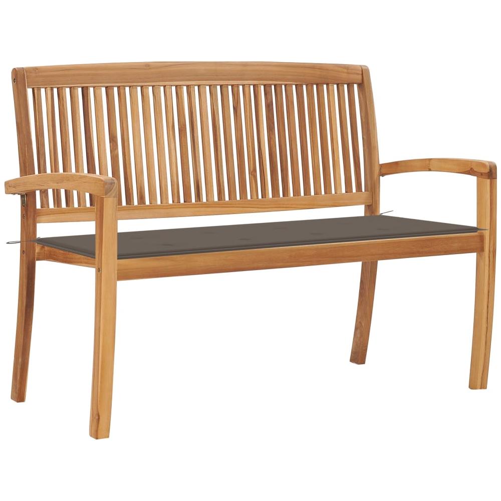 Panchina Da Giardino Impilabile E Cuscino 128,5cm Teak Massello - Foto 1