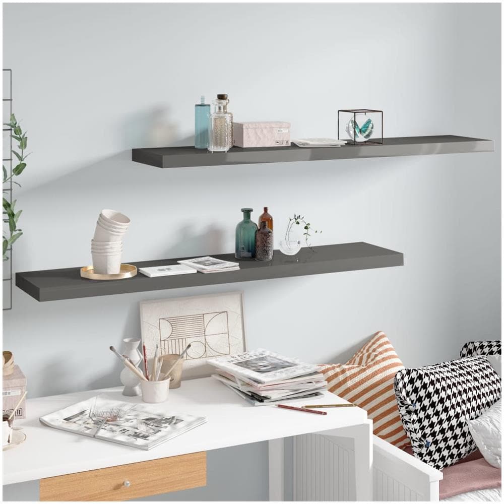 Scaffali A Parete 2 Pz Grigio Lucido 120x23,5x3,8 Cm In Mdf - Foto 1