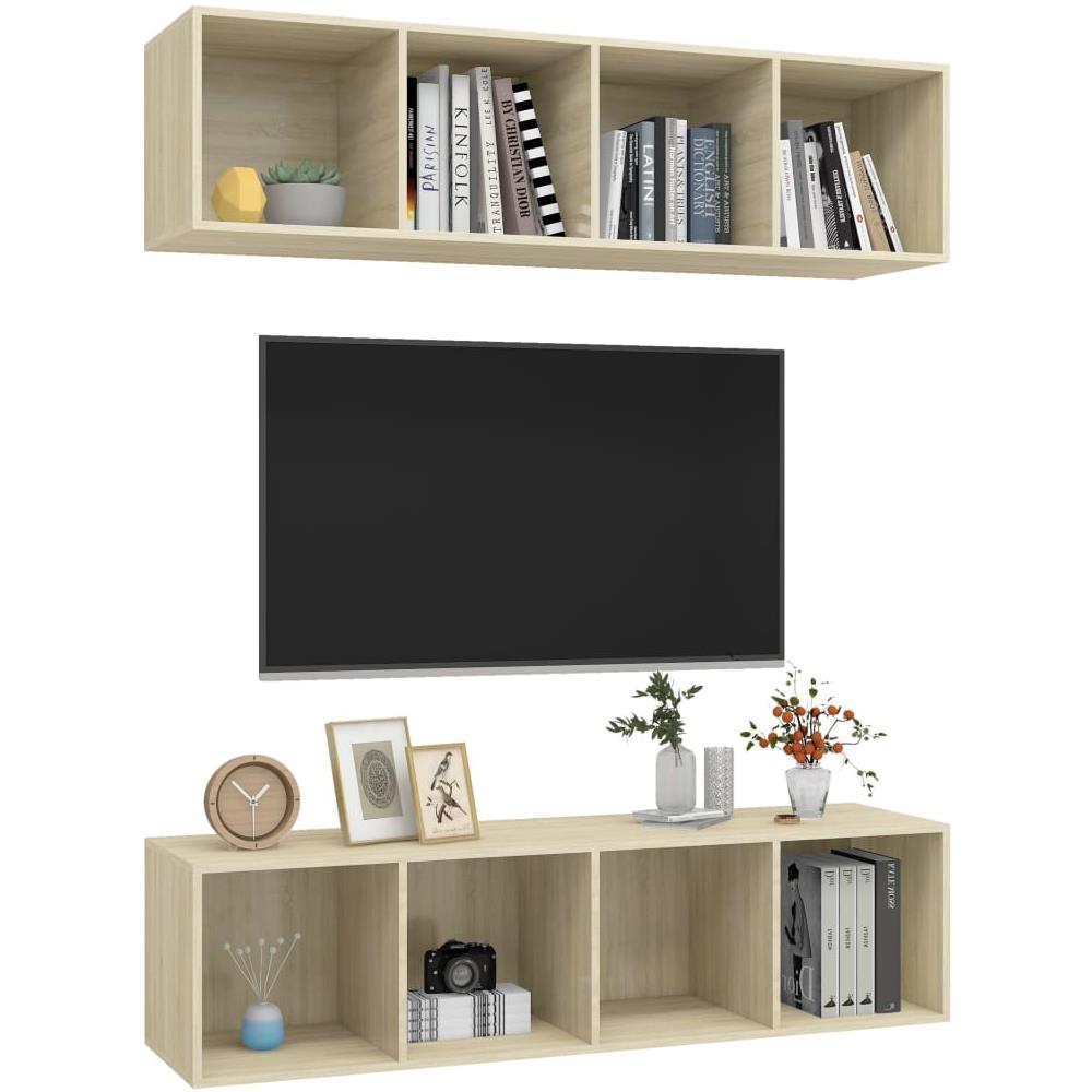 Mobile TV a Parete 2 pz Rovere Sonoma in Truciolato - Foto 4