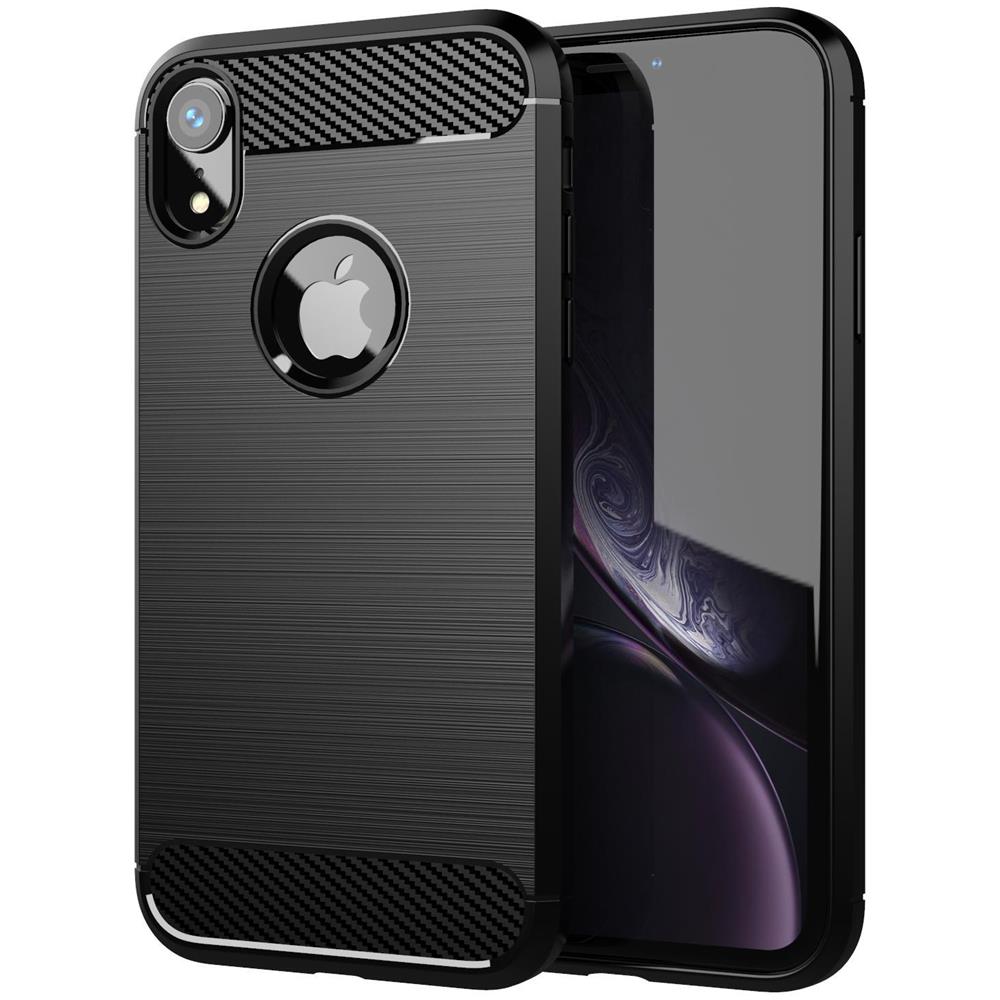 Cadorabo Custodia Compatibile Con Apple Iphone Xr In Brushed Nero - Coperchio Protettivo In Silicone Tpu Flessibile In Look Acciaio Inossidabile-fibra Di Carbonio - Foto 1