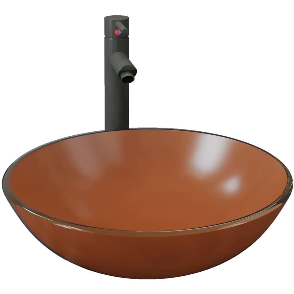 Lavandino Con Rubinetto E Piletta In Vetro Temperato Marrone - Foto 2