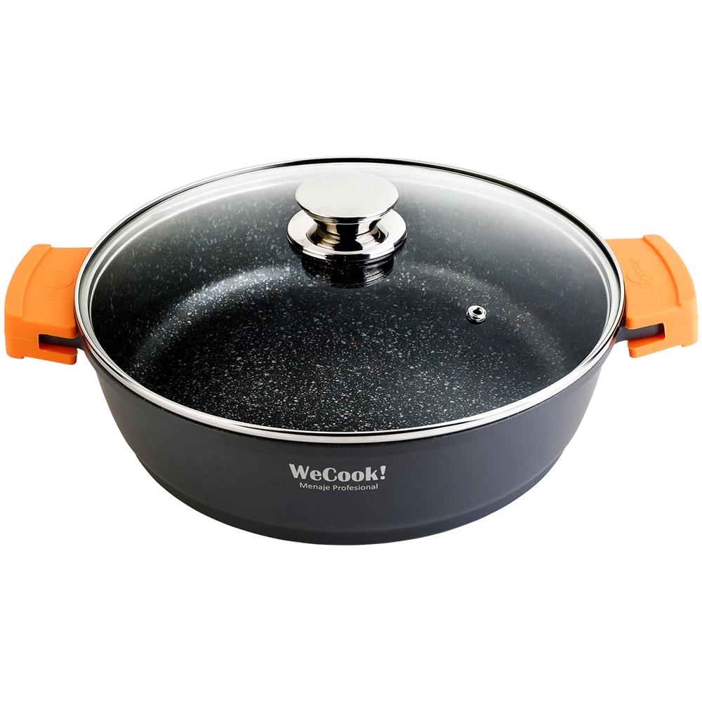 Wecook Ecochef Casseruola Bassa 36cm Induzione, Coperchio Di Vetro, Antiaderente Alluminio Fuso  Nero - Foto 7