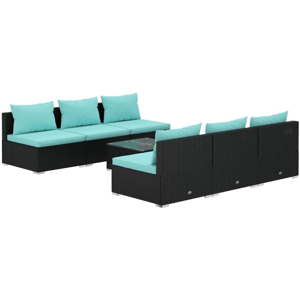 Set Salotto Da Giardino 7 Pz Con Cuscini In Polyrattan Nero - Foto 1