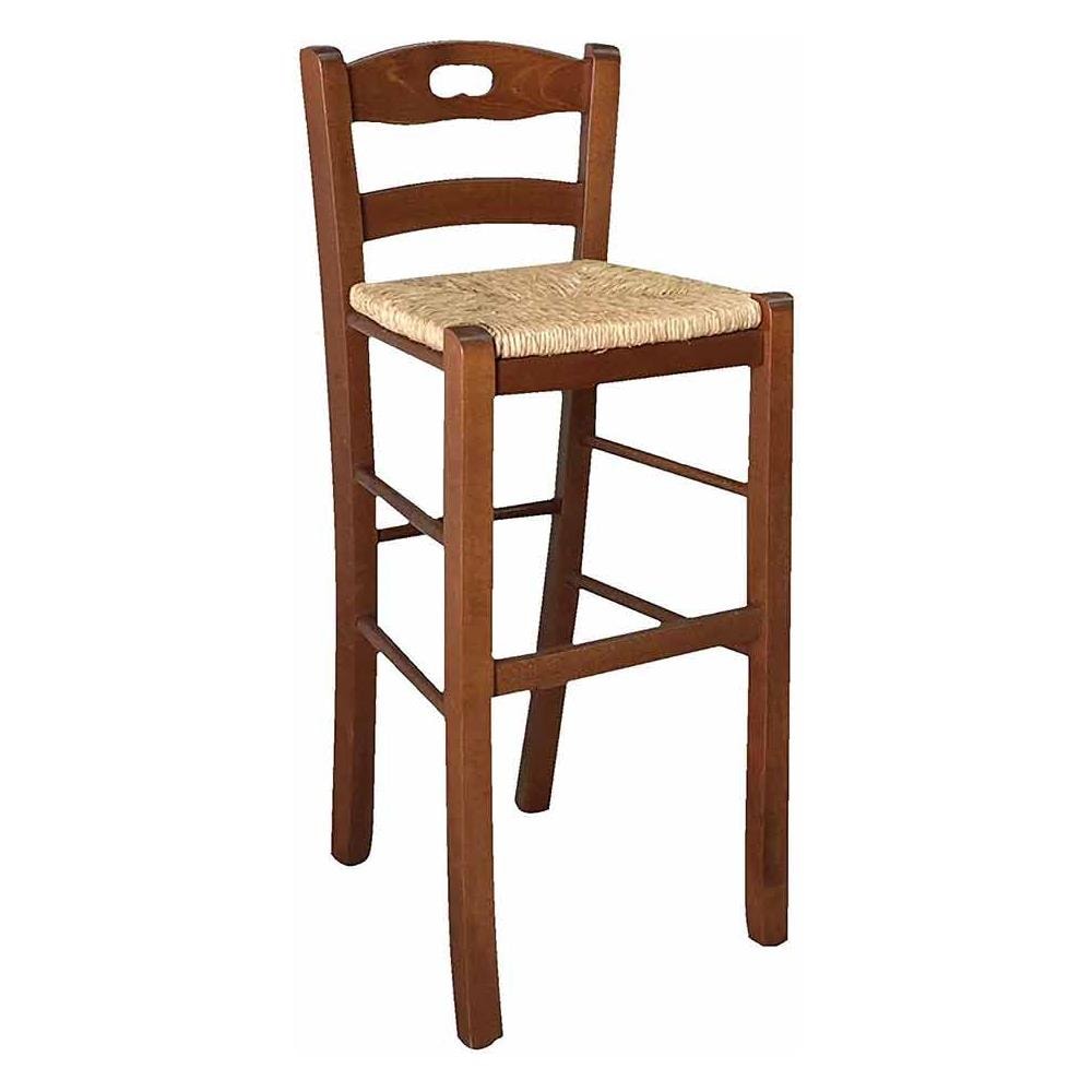 Sgabello In Legno Con Manico Nello Schienale H66 Noce Scuro Seduta In Paglia - Foto 1