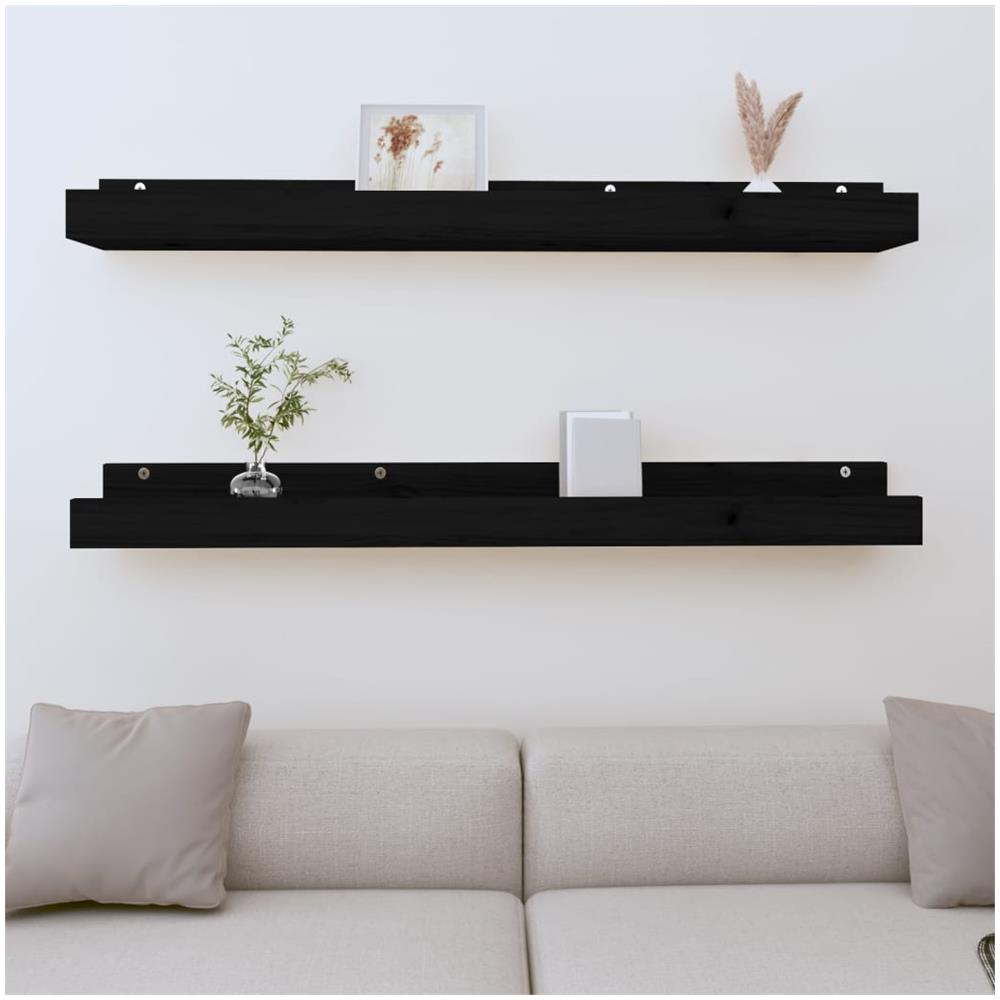Mensole Da Parete 2pz Nero 110x12x9cm In Legno Massello Di Pino - Foto 1