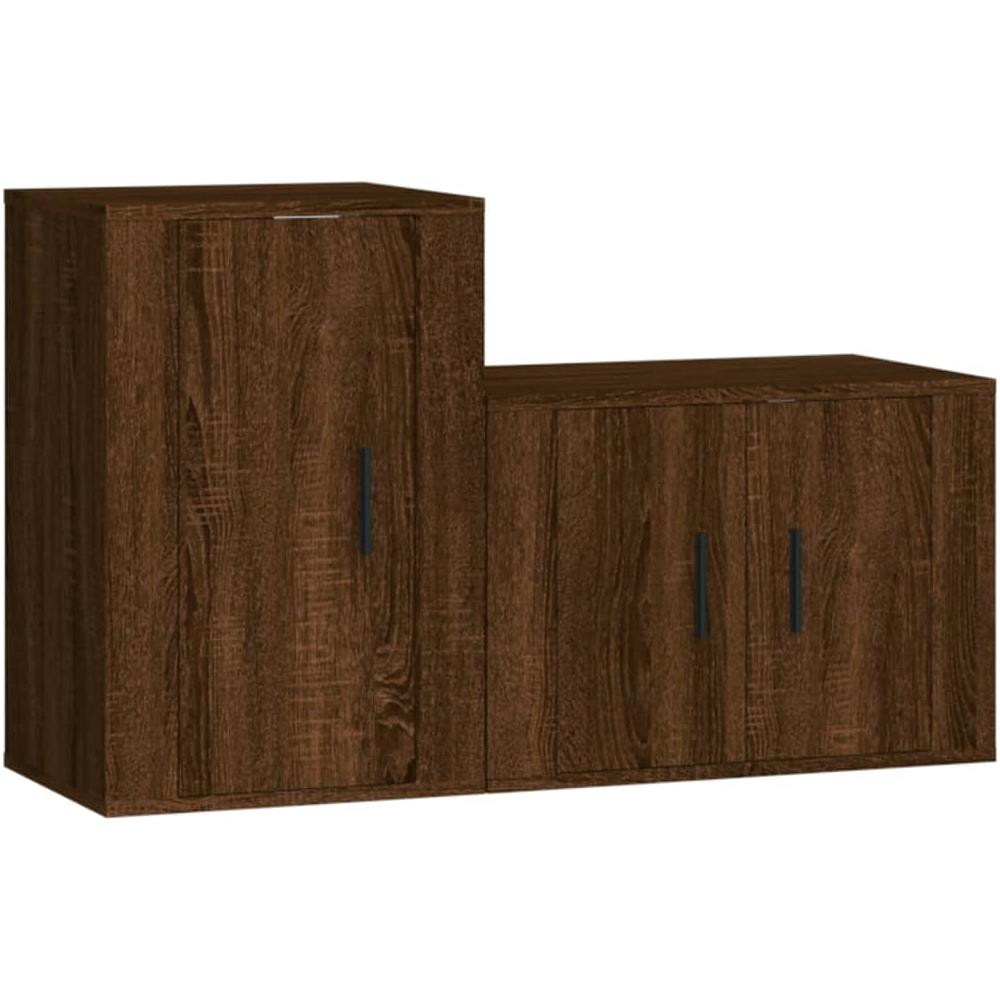 Set Mobili Porta Tv 2 Pz Rovere Marrone In Legno Multistrato - Foto 2