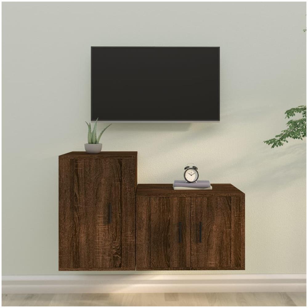 Set Mobili Porta Tv 2 Pz Rovere Marrone In Legno Multistrato - Foto 1