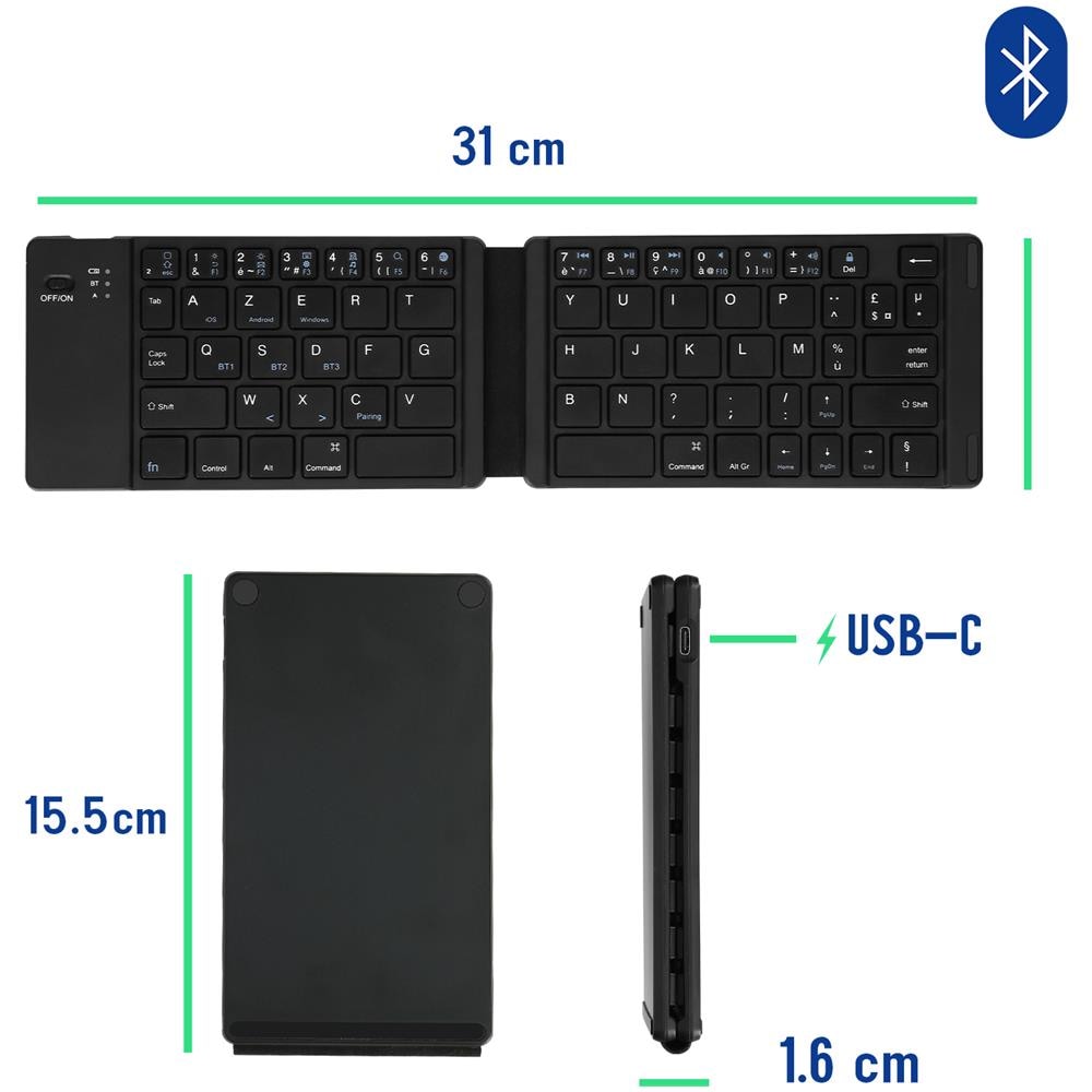 Mini Tastiera Azerty Bluetooth, Android, Ios E Windows, Supporto Incluso - Foto 1