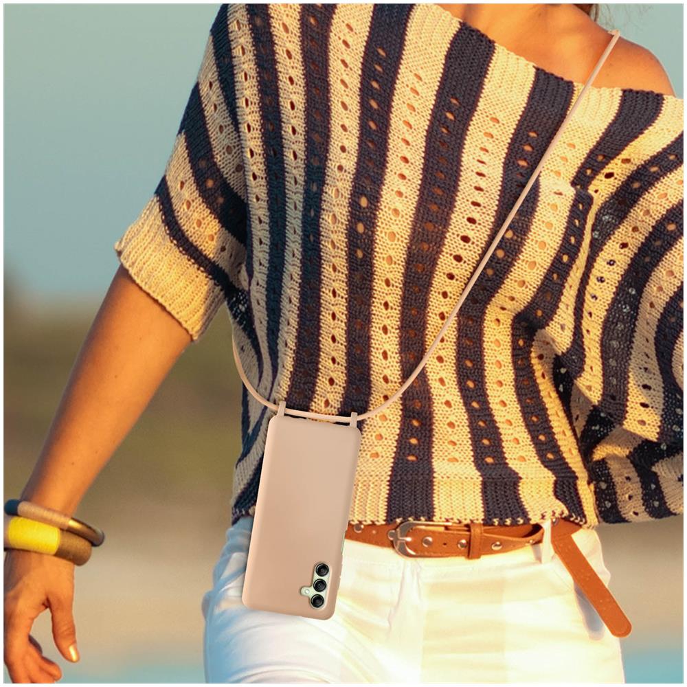 Cover Cordino Per Samsung A14 5g E 4g Collana / Tracolla 80 Cm Rosa Chiaro - Foto 2