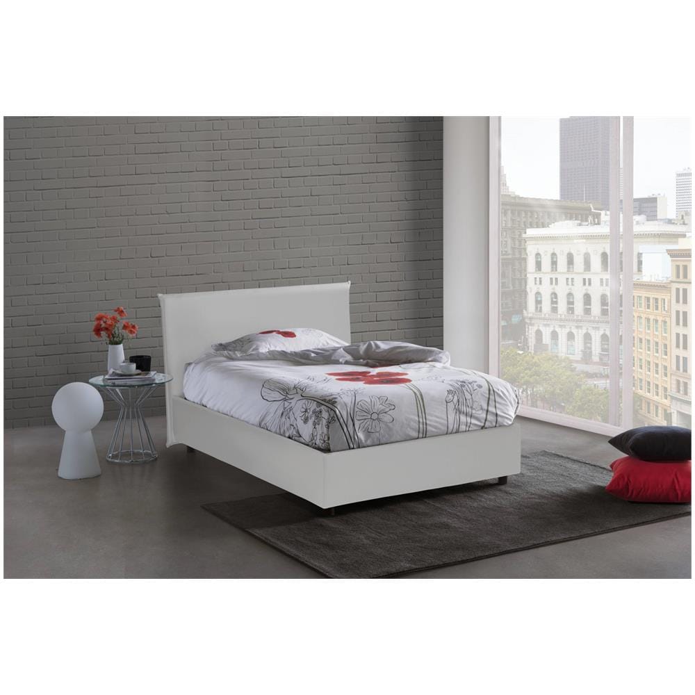 Letto Matrimoniale Bella, Letto Contenitore Con Rivestimento In Ecopelle, 100% Made In Italy, Apertura Frontale, Con Materasso Cm 140x200 Incluso, Bianco - Foto 1