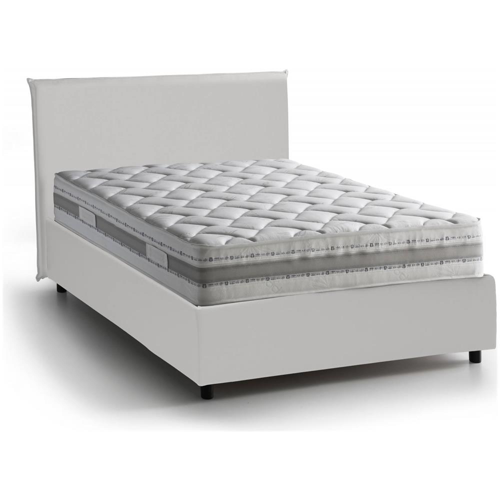 Letto Matrimoniale Bella, Letto Contenitore Con Rivestimento In Ecopelle, 100% Made In Italy, Apertura Frontale, Con Materasso Cm 140x200 Incluso, Bianco - Foto 4