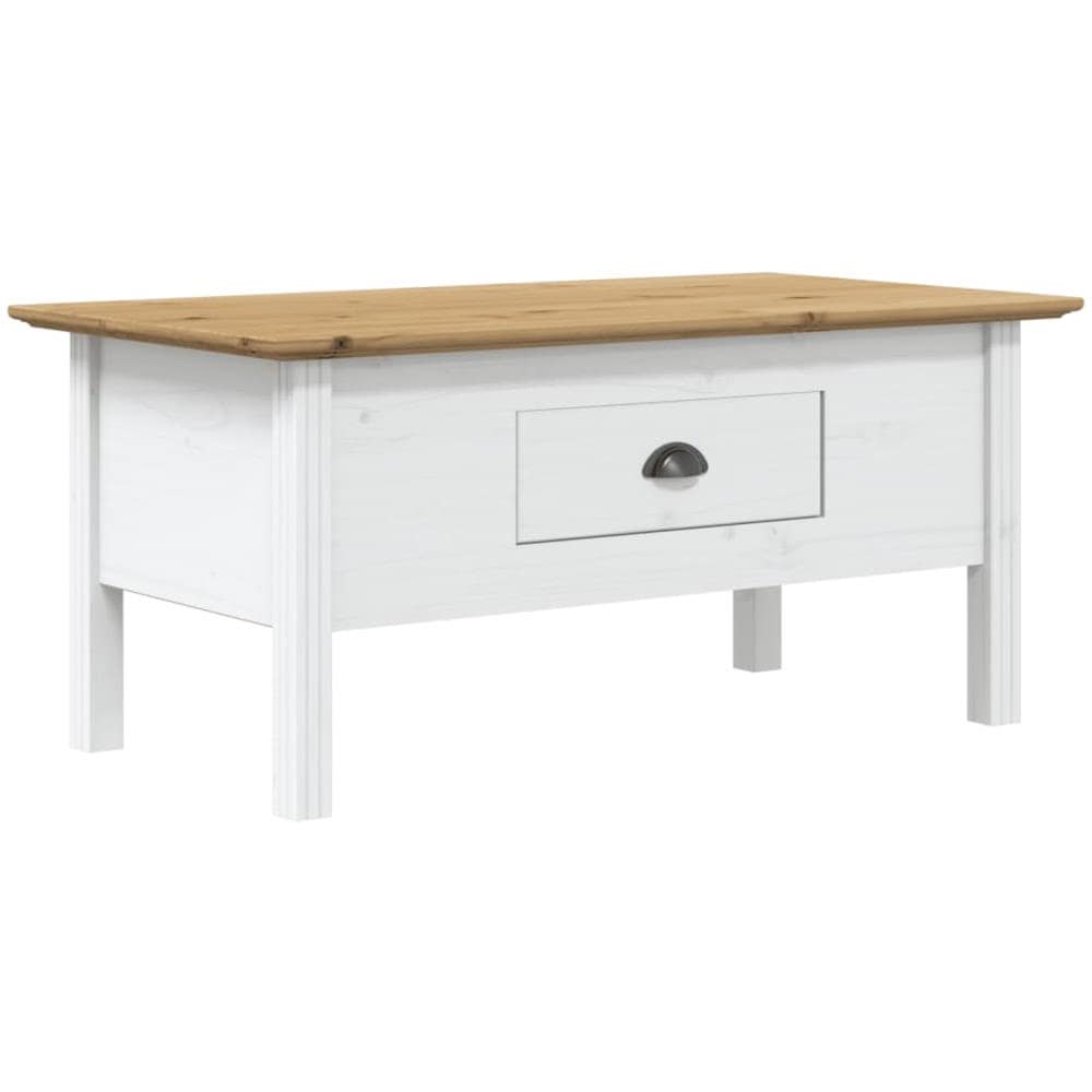 Tavolino Bodo 100x55x45 Cm Legno Massello Pino Bianco E Marrone - Foto 2