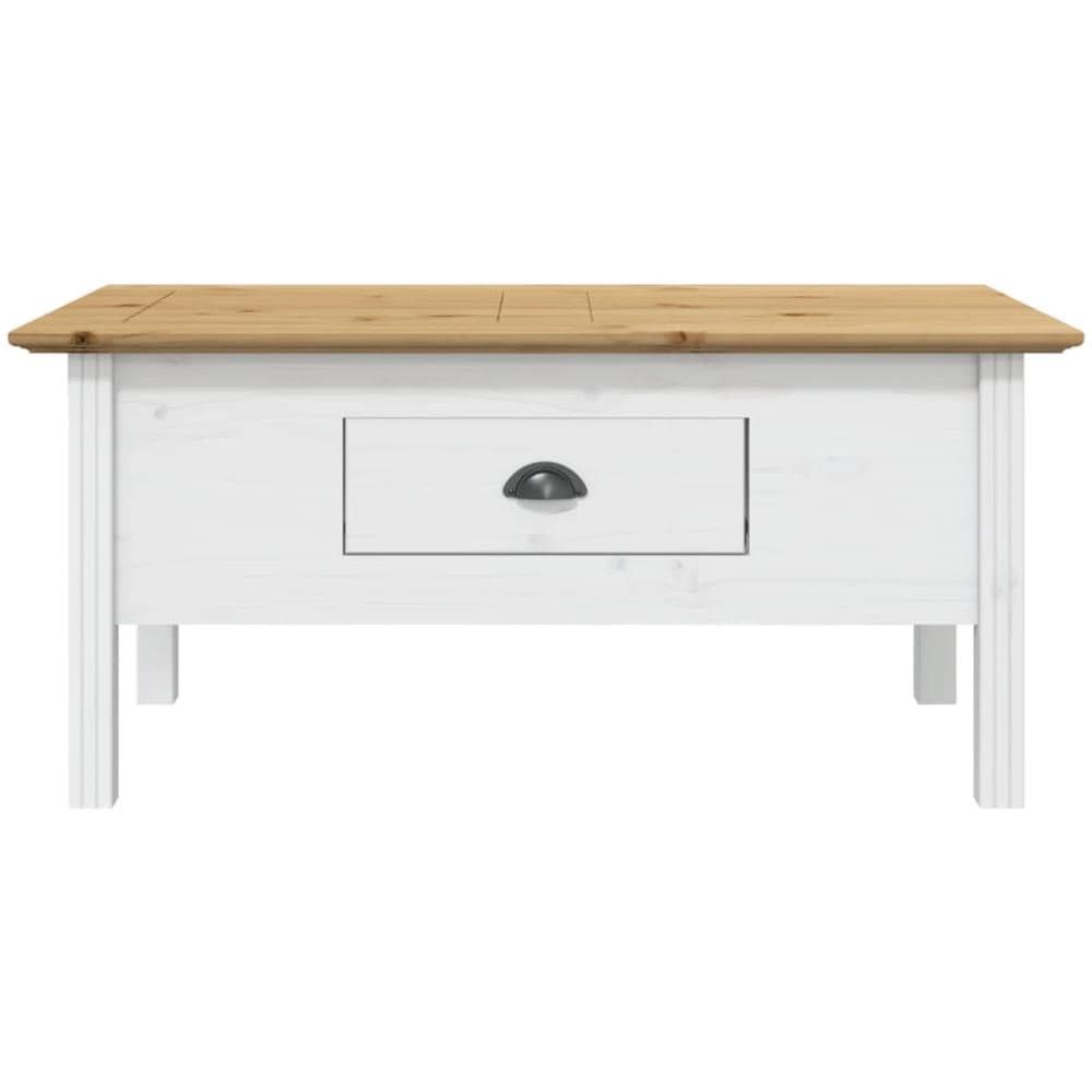 Tavolino Bodo 100x55x45 Cm Legno Massello Pino Bianco E Marrone - Foto 3