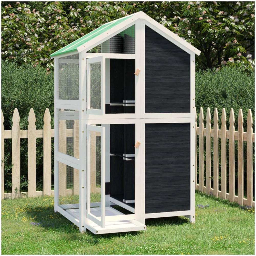 Glitzhome Casetta Per Uccelli Da Esterno In Legno Massello Verde - Grande 36 Cm, Con Tetto Naturale, Foro D'Ingresso 3.5 Cm, Appesa - 2