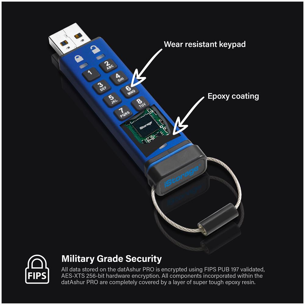 datAshur Pro unità flash USB 128 GB USB tipo A 3.2 Gen 1 (3.1 Gen 1) Blu - Foto 2