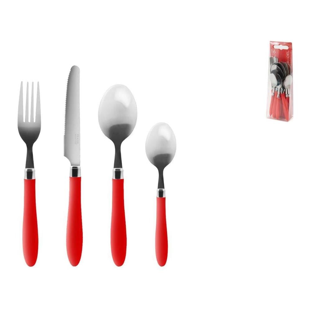 Servizio posate 16 pezzi Reglisse in acciaio con manico in plastica rosso - Foto 1