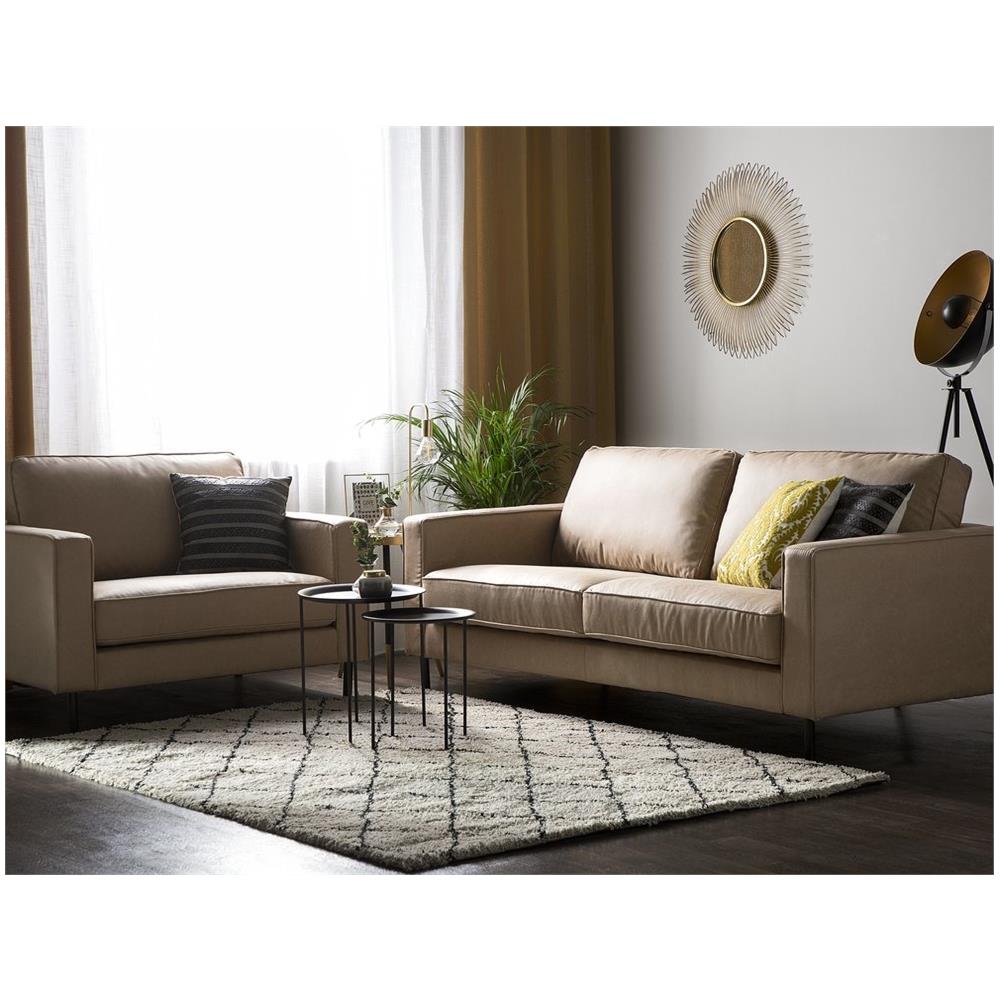 Divano In Tessuto Beige Imitazione Pelle Savalen - Foto 2