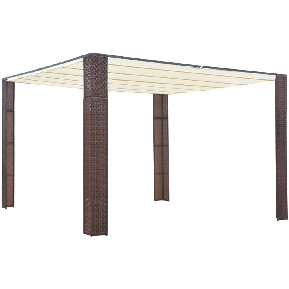 Gazebo con Tetto in Polyrattan 300x300x200cm Marrone e Crema - Foto 1